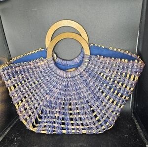 Vintage corn husk denim blue tote by Le‎ Sak